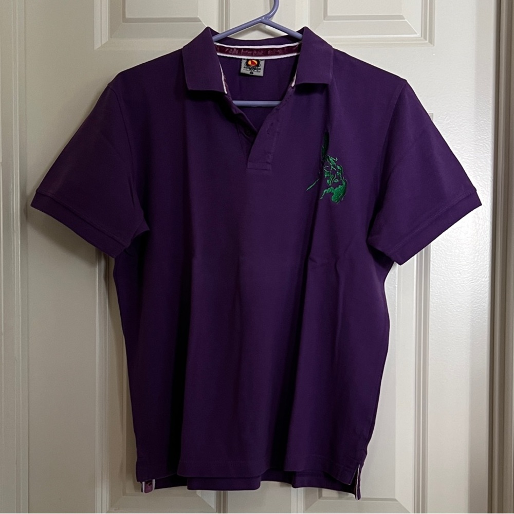Men's Purple Polo Shirt with Green Embroidered Detail